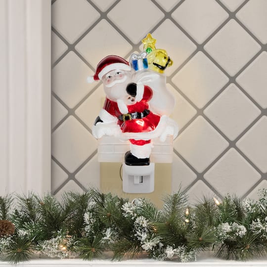 Glittered Santa Climbing Chimney Christmas Night Light - 6.25"